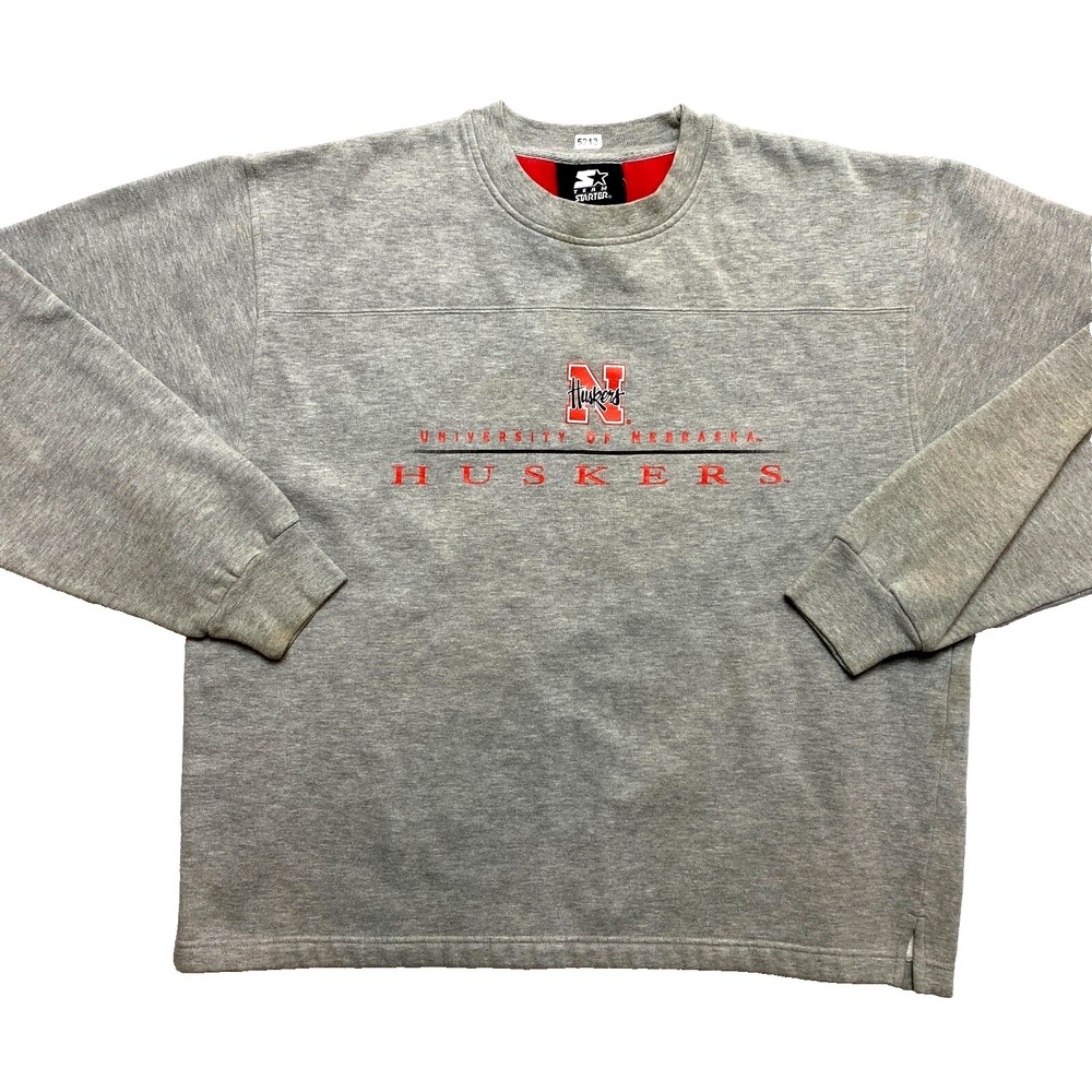University Of Nebraska Starter Sweatshirt Mens Large Gray Pullover